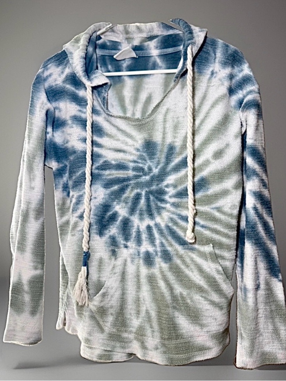 Dreamsicle Women’s Long sleeve hoodie sweatshirt, size S small tie-dye blue grey